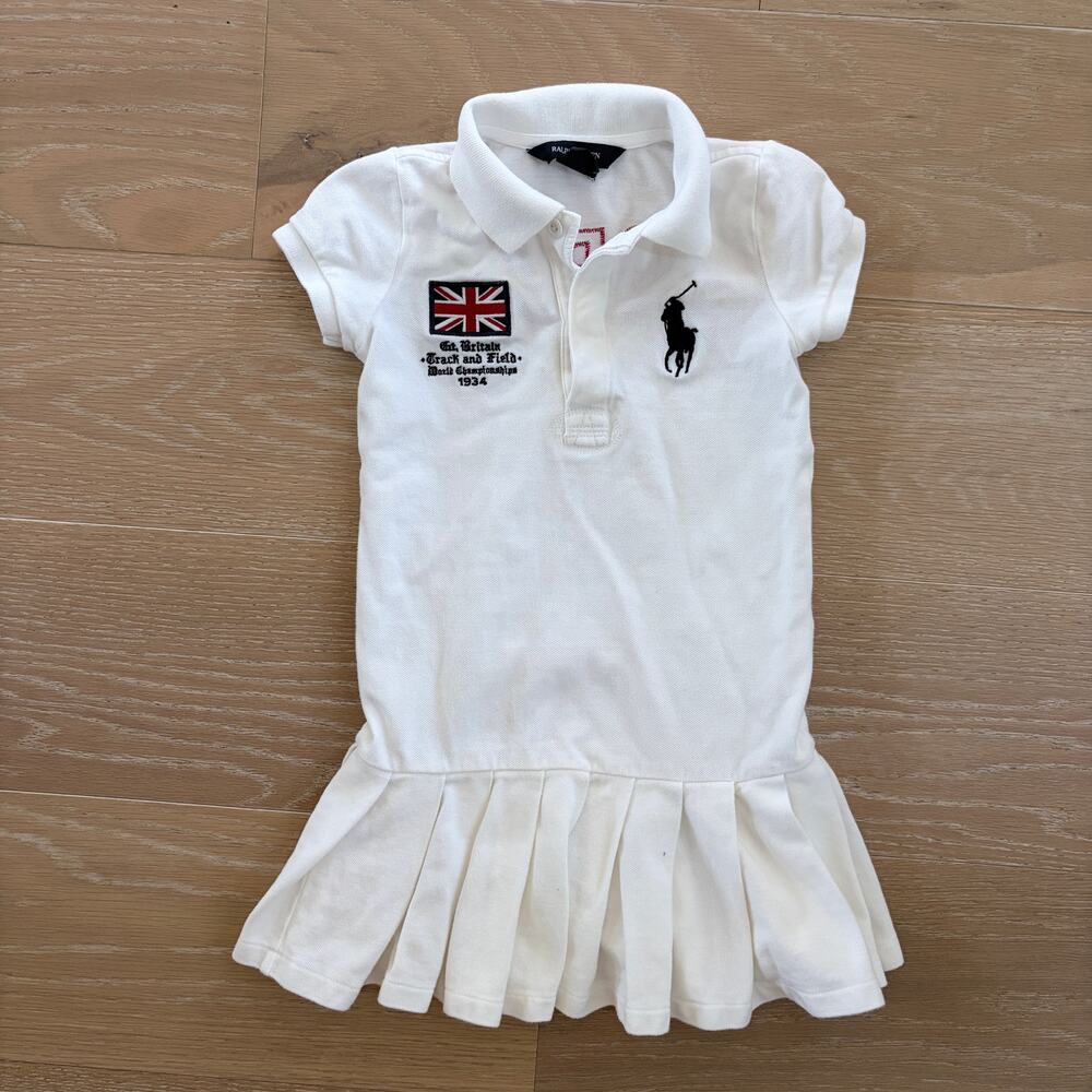 Toddler Girl Ralph Lauren Great Britain Track And Field Polo Dress White sz 5
